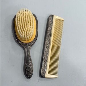 Elegant Silver and Cream Brush and Comb Set